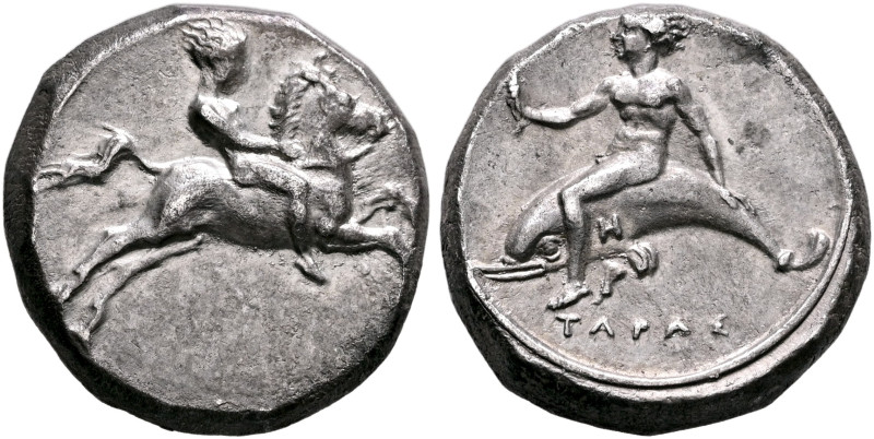 CALABRIA. Tarentum. Circa 390-385 BC. Didrachm or Nomos (Silver, 19 mm, 7.81 g, ...