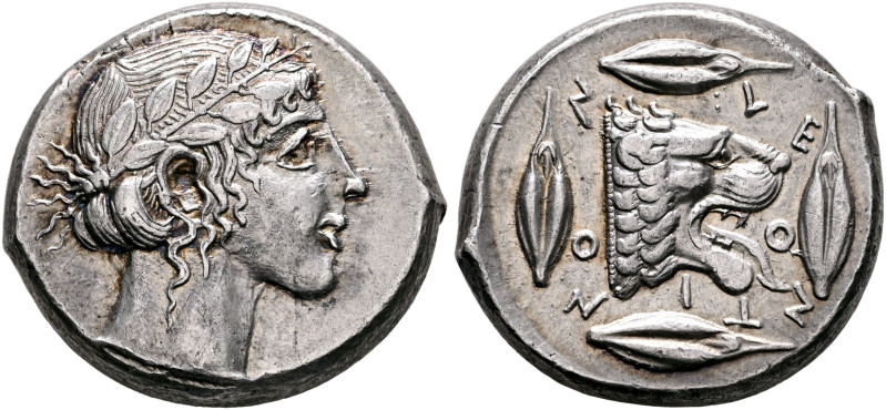 SICILY. Leontini. Circa 450-440 BC. Tetradrachm (Silver, 26 mm, 17.31 g, 7 h). L...