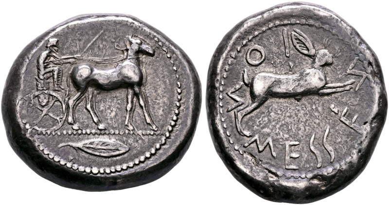 SICILY. Messana. 478-476 BC. Tetradrachm (Silver, 26 mm, 17.32 g, 3 h). Chariote...