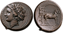 SICILY. Messana. 317-311 BC. Litra (Bronze, 24 mm, 10.56 g, 9 h). ΜΕΣΣΑΝΙΩΝ Head of the nymph Messana to left, wearing hair-band, single pendant earri...
