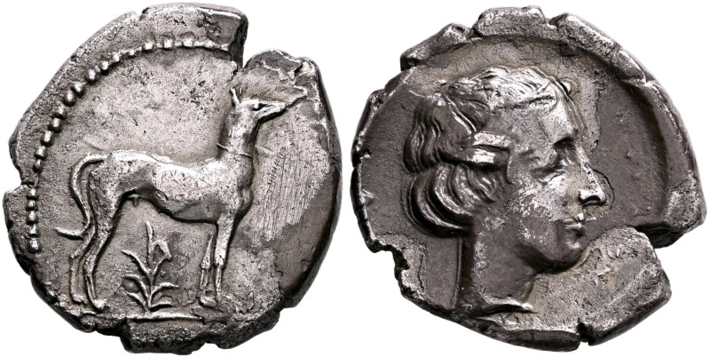 SICILY. Motya. Circa 410-405 BC. Didrachm (Silver, 23 mm, 8.58 g, 8 h). The rive...