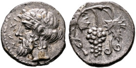 SICILY. Naxos. Circa 415-403 BC. Litra (Silver, 11 mm, 0.83 g, 9 h). NAXI Head of bearded Dionysos to left, wearing ivy wreath. Rev. Bunch of grapes o...