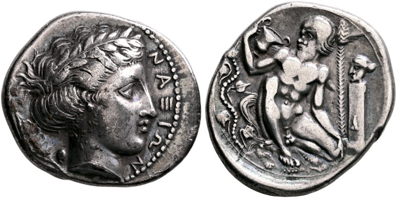 SICILY. Naxos. Circa 420-403 BC. Didrachm (Silver, 23 mm, 8.38 g, 1 h). ΝΑΞΙΩΝ L...