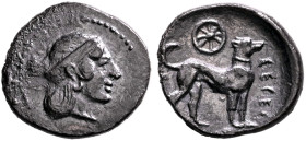 SICILY. Segesta. Circa 440/35-430/25 BC. Litra (Silver, 12 mm, 0.76 g, 6 h). Head of the nymph Aigeste to right, wearing hairband and earring and with...