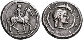 SICILY. Syracuse. Deinomenid Tyranny, 485-466 BC. Didrachm (Silver, 21 mm, 8.44 g, 4 h), circa 480-478. Nude horseman riding to right, leading a secon...