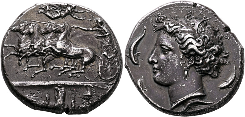 SICILY. Syracuse. Dionysios I, 405-367 BC. Dekadrachm (Silver, 35 mm, 42.74 g, 4...