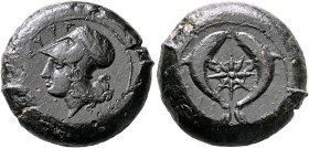SICILY. Syracuse. Dionysios I, 405-367 BC. Drachm (Bronze, 31 mm, 31.91 g, 5 h), circa 395-367. ΣYPA Head of Athena to left, wearing Corinthian helmet...
