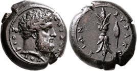 SICILY. Syracuse. Timoleon and the Third Democracy, 344-317 BC. Hemidrachm (Bronze, 25 mm, 16.73 g, 2 h), circa 344-339/8. ZEYΣ EΛE-YΘE-PIOΣ Laureate ...