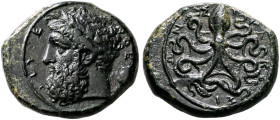 SICILY. Syracuse. Timoleon and the Third Democracy, 344-317 BC. Hemilitron (Bronze, 17 mm, 3.37 g, 12 h), circa 344-339/8. ΖΕΥΣ ΕΛ-ΕΥΘΕΡ[ΙΟΣ] Laureate...