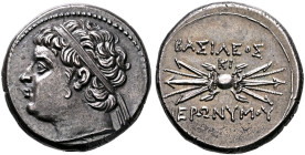 SICILY. Syracuse. Hieronymos, 215-214 BC. 5 Litrai (Silver, 17 mm, 4.17 g, 11 h). Diademed head of Hieronymos to left. Rev. BAΣIΛEΟΣ - IEPΩNYMOY Winge...