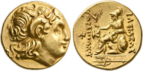 KINGS OF THRACE. Lysimachos, 305-281 BC. Stater (Gold, 18 mm, 8.59 g, 11 h), Byzantion, circa 245-220. Diademed head of Alexander the Great to right w...