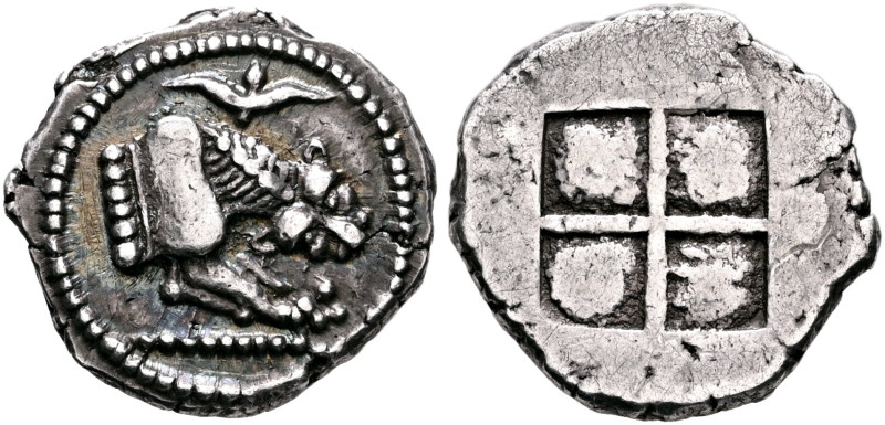 MACEDON. Akanthos. Circa 500-480 BC. Tetrobol (Silver, 16 mm, 2.49 g). Forepart ...