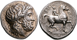 KINGS OF MACEDON. Philip II, 359-336 BC. Tetradrachm (Silver, 26 mm, 14.49 g, 12 h), Pella, circa 342/1-337/6. Laureate head of Zeus to right. Rev. ΦΙ...