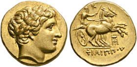 KINGS OF MACEDON. Philip II, 359-336 BC. Stater (Gold, 19 mm, 8.62 g, 6 h), Amphipolis (?), struck under Antipater, Polyperchon, or Kassander, circa 3...