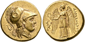 KINGS OF MACEDON. Alexander III ‘the Great’, 336-323 BC. Stater (Gold, 18 mm, 8.60 g, 1 h), Sardes, circa 332/1-323. Head of Athena to right, wearing ...