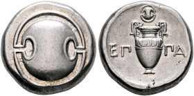 BOEOTIA. Thebes. Circa 364-362 BC. Stater (Silver, 21 mm, 12.14 g), Epaminondas, magistrate. Boeotian shield. Rev. ΕΠ-ΠΑ Amphora; above, small Boeotia...
