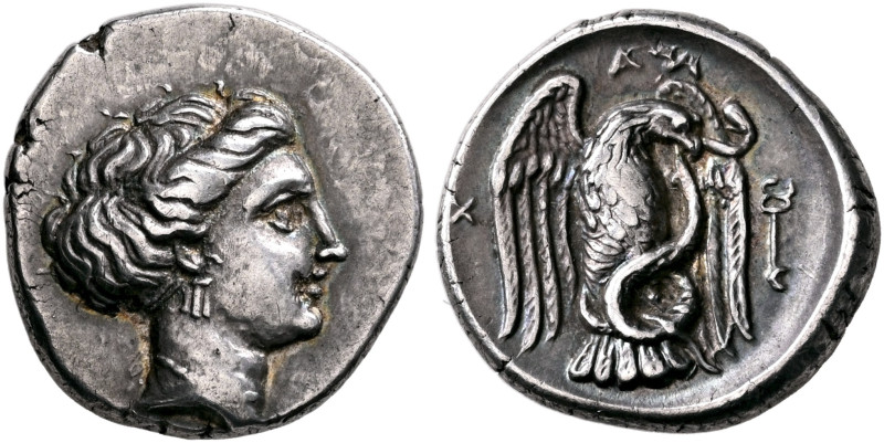 EUBOIA. Chalkis. Circa 290-273/1 BC. Drachm (Silver, 16 mm, 3.69 g, 2 h). Head o...
