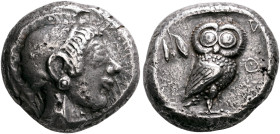 ATTICA. Athens. Circa 500/490-485/0 BC. Tetradrachm (Silver, 23 mm, 16.94 g, 7 h). Head of Athena to right, wearing crested Attic helmet and circular ...