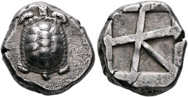 ISLANDS OFF ATTICA, Aegina. Circa 456/45-431 BC. Stater (Silver, 20 mm, 12.38 g). Tortoise, head in profile left, with segmented shell. Rev. Incuse sq...