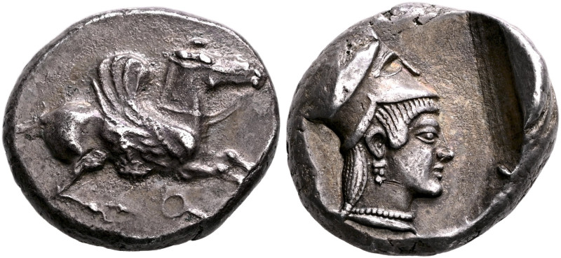 CORINTHIA. Corinth. Circa 450-400 BC. Stater (Silver, 19 mm, 8.54 g, 7 h). Bridl...