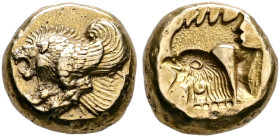 LESBOS. Mytilene. Circa 521-478 BC. Hekte (Electrum, 10 mm, 2.54 g, 12 h). Forepart of a winged lion to left. Rev. Incuse head of a rooster to left; i...