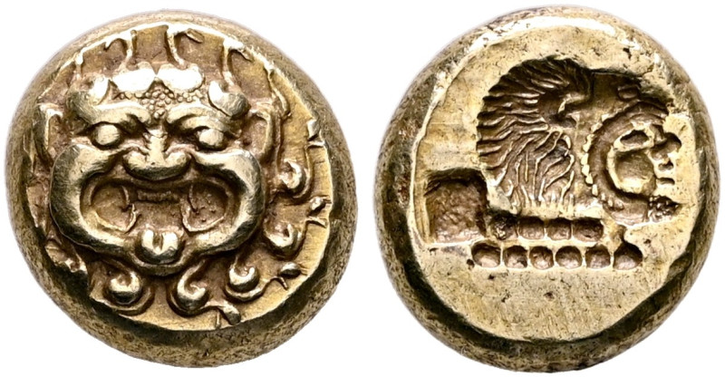LESBOS. Mytilene. Circa 521-478 BC. Hekte (Electrum, 11 mm, 2.54 g, 7 h). Facing...