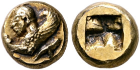 IONIA. Phokaia. Circa 625/0-522 BC. Hekte (Electrum, 10 mm, 2.61 g). Forepart of a sphinx right; below, seal to right. Rev. Incuse square punch. Boden...