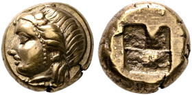 IONIA. Phokaia. Circa 478-387 BC. Hekte (Electrum, 10 mm, 2.58 g). Horned head of Io to left, adorned with taenia; below, small seal to right. Rev. Qu...