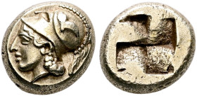 IONIA. Phokaia. Circa 387-326 BC. Hekte (Electrum, 10 mm, 2.55 g). Head of Athena to left, wearing crested Corinthian helmet decorated with a seal swi...