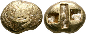 IONIA. Uncertain. Circa 650-600 BC. Stater (Electrum, 20 mm, 14.03 g), Lydo-Milesian standard. Irregular convex surface. Rev. Central rectangular incu...