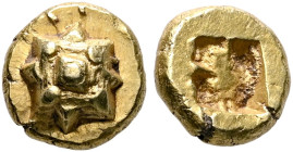 IONIA. Uncertain. Circa 600-550 BC. 1/8 Stater (?) (Electrum, 8 mm, 1.78 g). Stellate floral pattern. Rev. Quadripartite incuse square. BMC -. Linzalo...