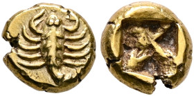 IONIA. Uncertain. Circa 600-550 BC. Hemihekte – 1/12 Stater (Electrum, 8 mm, 1.36 g), Phokaic standard. Scorpion. Rev. Quadripartite incuse square. Bo...