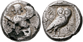 CYPRUS. Idalion (?). 450/49 BC. Drachm (Subaeratus, 15 mm, 3.27 g, 6 h). Sphinx seated to left, resting her right forepaw on a lotus tendril with flow...