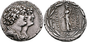 PHOENICIA. Tripolis. Late 2nd to early 1st century BC. Tetradrachm (Silver, 26 mm, 15.01 g, 12 h), Aradian standard, CY 32. Jugate laureate and draped...