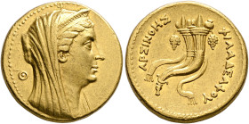 PTOLEMAIC KINGS OF EGYPT. Arsinoe II, wife of Ptolemy II, died 270 BC. Mnaieion or Oktadrachm (Gold, 28 mm, 27.80 g, 12 h), Alexandria, 254/3-253/2. V...