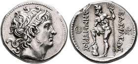 KINGS OF MACEDON. Demetrios I Poliorketes, 306-283 BC. Tetradrachm (Silver, 29 mm, 17.22 g, 12 h), Chalkis, circa 290-287. Diademed and horned head of...