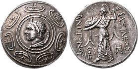 KINGS OF MACEDON. Antigonos II Gonatas, 277/6-239 BC. Tetradrachm (Silver, 30 mm, 17.17 g, 3 h), Amphipolis, circa 274/1-260/55. Horned head of Pan to...