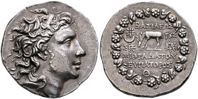 KINGS OF PONTOS. Mithradates VI Eupator, circa 120-63 BC. Tetradrachm (Silver, 31 mm, 16.81 g, 11 h), Pergamon, BE 223, 9th month = June 74 BC. Diadem...