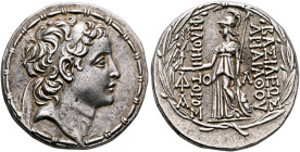 KINGS OF CAPPADOCIA. Ariarathes VII Philometor, circa 107/6-101/0 BC (?). Tetradrachm (Silver, 28 mm, 16.51 g, 12 h), in the types of Antiochos VII of...