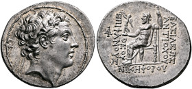 SELEUKID KINGS. Antiochos IV Epiphanes, 175-164 BC. Tetradrachm (Silver, 34 mm, 16.74 g, 12 h), Antiochia on the Orontes, 168-164. Diademed head of An...