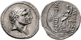 SELEUKID KINGS. Demetrios I Soter, with Laodike V, 162-150 BC. Tetradrachm (Silver, 29 mm, 17.05 g, 1 h), Seleukeia on the Tigris, 161. Jugate busts o...