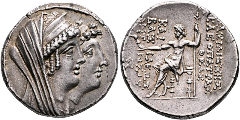 SELEUKID KINGS. Kleopatra Thea & Antiochos VIII, 126/5-121/0 BC. Tetradrachm (Si...