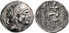 KINGS OF CHARACENE. Hyspaosines, circa 127-124 BC. Tetradrachm (Silver, 32 mm, 15.79 g, 12 h), posthumous issue under Apodakos, Charax-Spasinu, SE 191...