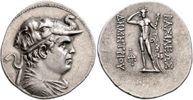 BAKTRIA, Greco-Baktrian Kingdom. Demetrios I, circa 200-185 BC. Tetradrachm (Silver, 35 mm, 16.66 g, 12 h), Baktra. Diademed and draped bust of Demetr...