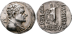 BAKTRIA, Greco-Baktrian Kingdom. Heliokles, circa 145-130 BC. Tetradrachm (Silver, 33 mm, 16.90 g, 12 h), Baktra. Diademed and draped bust of Heliokle...