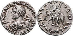 BAKTRIA, Indo-Greek Kingdom. Antialkidas, circa 130-120 BC. Tetradrachm (Silver, 24 mm, 9.81 g, 1 h), Indian standard, Kapisa (?). ΒΑΣΙΛΕΩΣ ΝΙΚΗΦΟΡΟΥ ...
