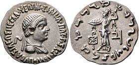 BAKTRIA, Indo-Greek Kingdom. Apollodotos II, circa 85-65 BC. Tetradrachm (Silver, 29 mm, 9.71 g, 12 h), Indian standard, uncertain mint in the Punjab....