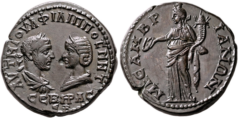 THRACE. Mesembria. Philip I, with Otacilia Severa, 244-249. Tetrassarion (Bronze...