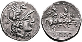 The Social War. Coinage of the Marsic Confederation, 90-88 BC. Denarius (Silver, 19 mm, 3.87 g, 7 h), Corfinium, circa 90. Head of Italia to right, we...