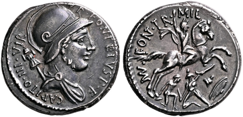 P. Fonteius P.f. Capito, 55 BC. Denarius (Silver, 18 mm, 3.77 g, 12 h), Rome. P•...